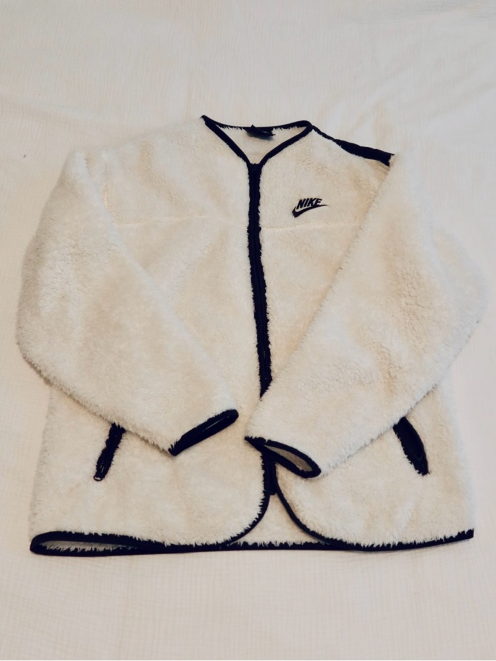 Nike White Sherpa Pullover with Black Label